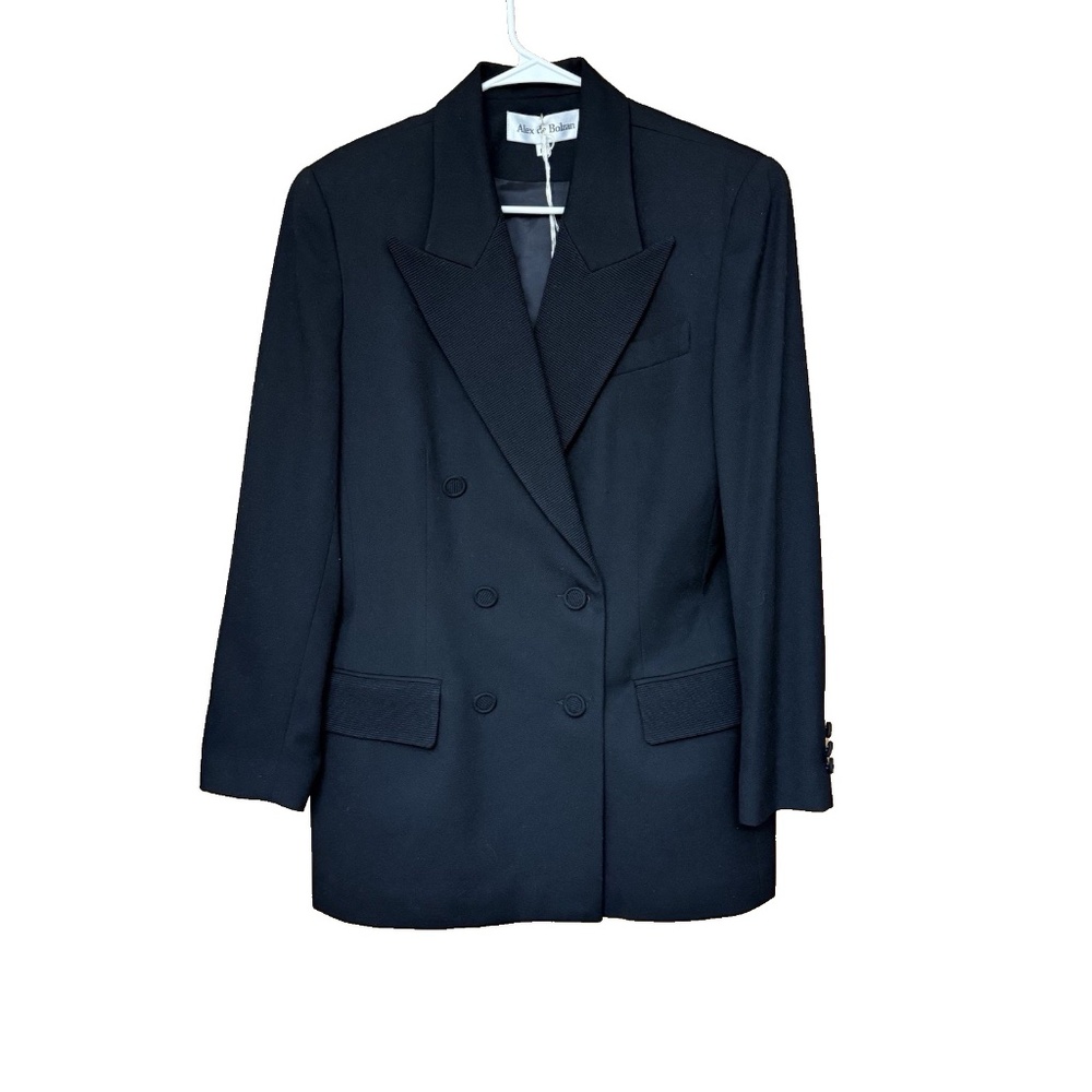 Alex de Bolzan Women’s Black Tricotine Wool Blazer - Size 14 Vintage USA - NWT